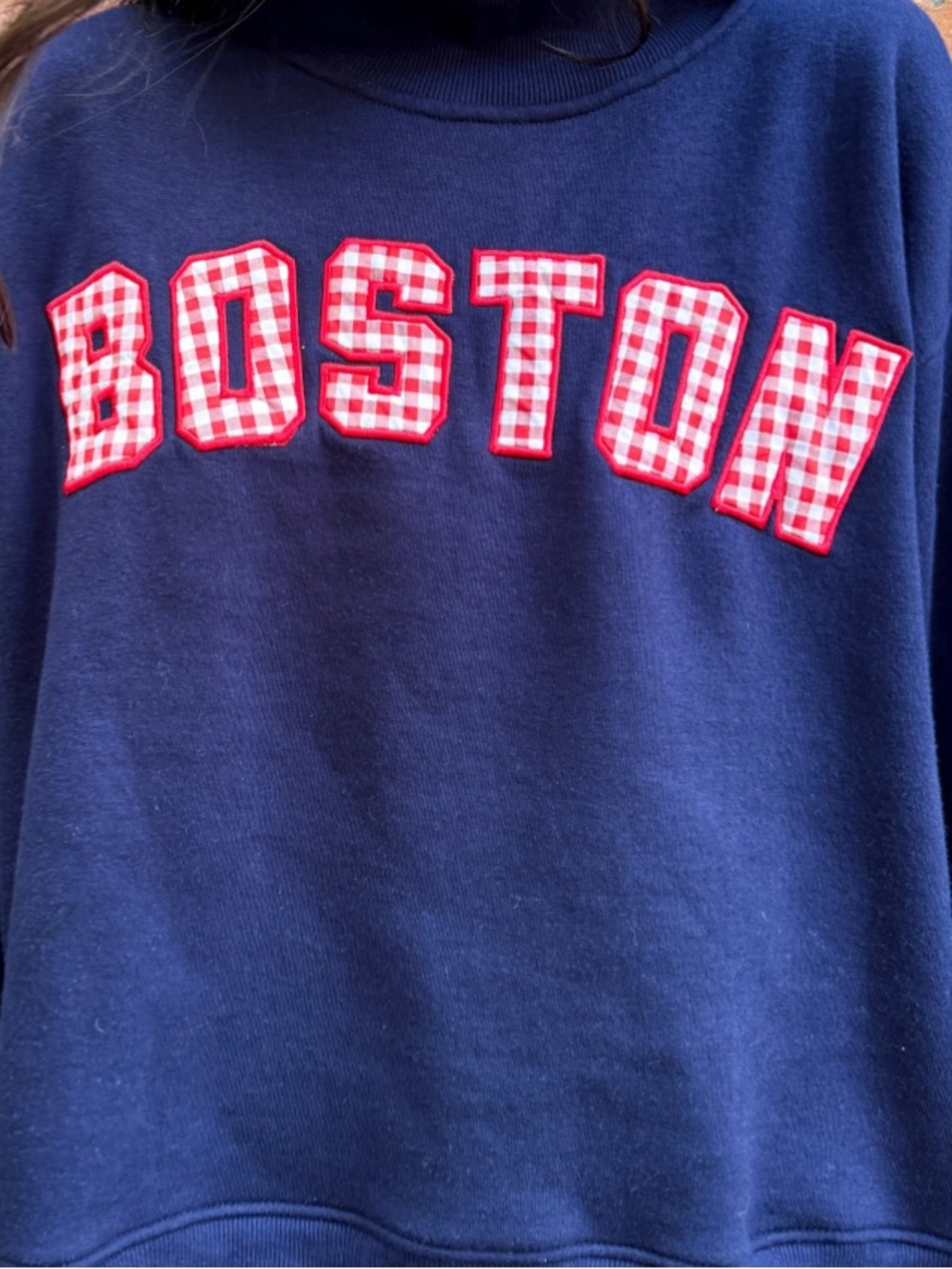 Women’s Navy Sweatshirt with Red Gingham "Boston" Appliqué